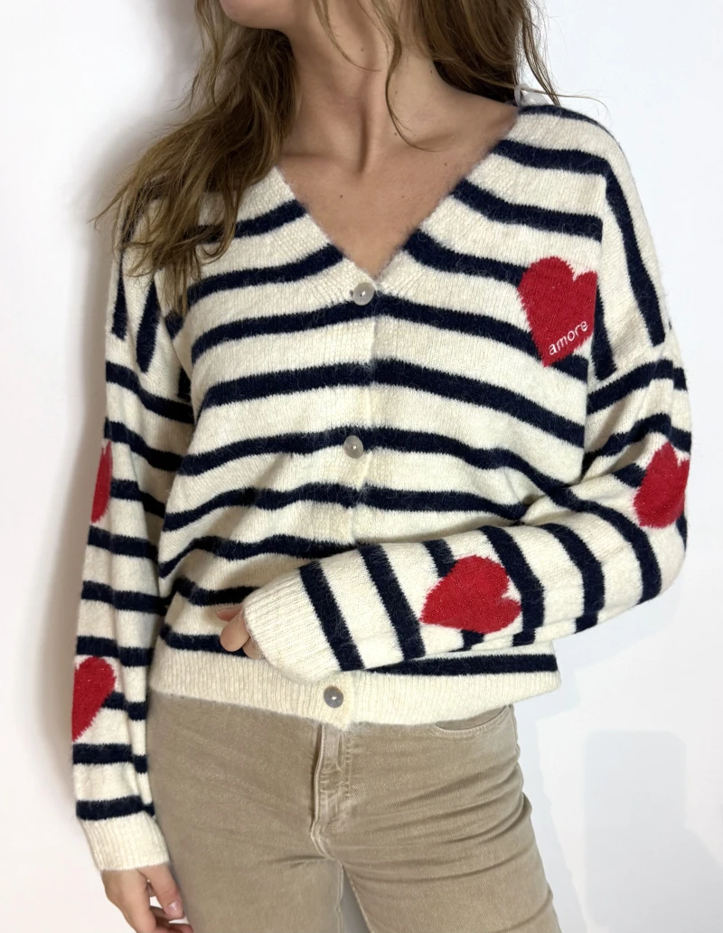 Cardigan-Stripe/Heart