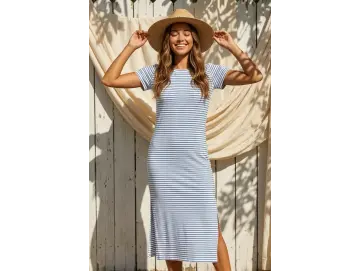 Kleid-Stripe Long