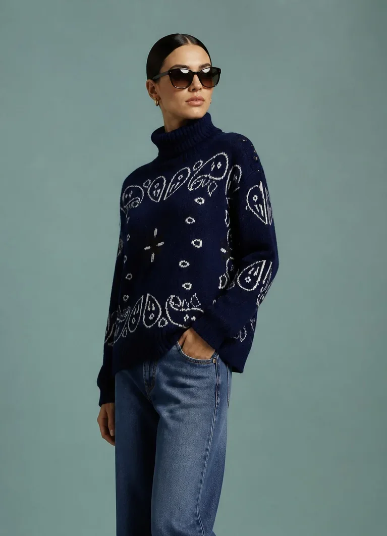 Pullover-Paisley Button
