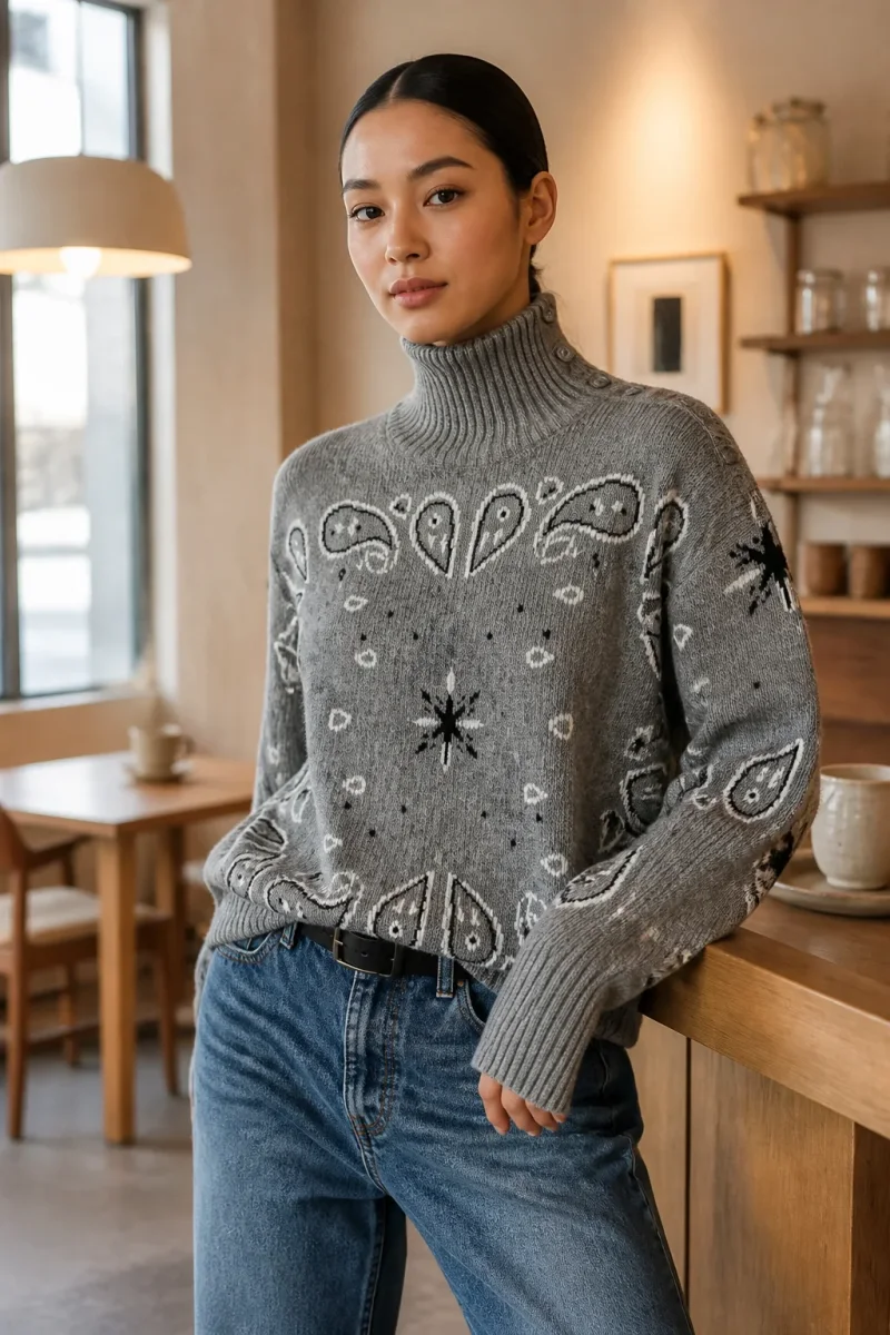 Pullover-Paisley Button